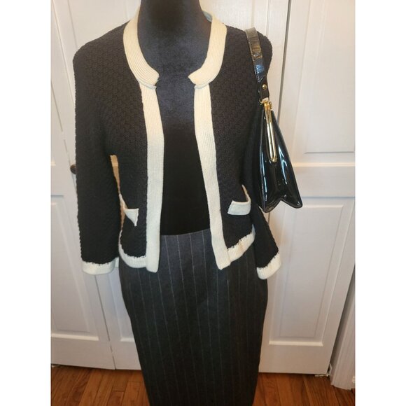 Black/Ivory Chunky Knit Open Blazer S Tailored Minimalist Old Money Lady Jacket - Picture 3 of 9